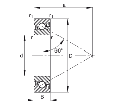 推力角接觸球軸承 BSB040072-2RS-T, 單向，接觸角 a = 60°，限制公差，兩側唇密封
