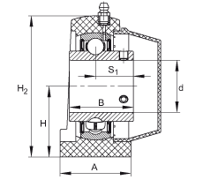 直立式軸承座單元 RSHEY50-TV-VA, 塑料軸承座，內圈帶平頭螺釘的外球面球軸承，耐腐蝕設計，R 型密封