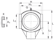 吊裝式軸承座單元 RTUEY40-TV-VA, 塑料軸承座，內圈帶平頭螺釘的外球面球軸承，耐腐蝕設計，R 型密封