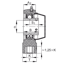 吊裝式軸承座單元 RTUEY40-TV-VA, 塑料軸承座，內圈帶平頭螺釘的外球面球軸承，耐腐蝕設計，R 型密封