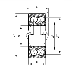 角接觸球軸承 30/6-B-2RSR-TVH, 雙列，雙側唇密封，接觸角 α = 25°