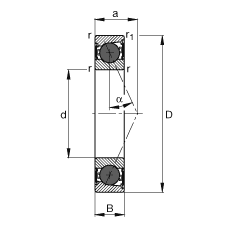 主軸軸承 HCB71910-E-2RSD-T-P4S, 調節，成對或單元安裝，接觸角 α = 25°，陶瓷球，兩側唇密封，非接觸，限制公差