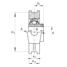 吊裝式軸承座單元 RTUEY40, 鑄鐵軸承座，內圈帶平頭螺釘的外球面球軸承，R密封