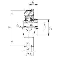 吊裝式軸承座單元 TTUE25, 鑄鐵軸承座，帶偏心鎖圈的外球面球軸承，T 型密封